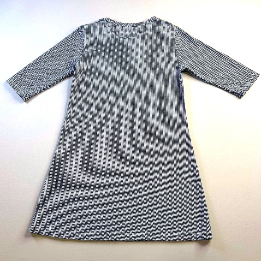 Duffield Lane Girls Navy White Herringbone Button Shoulder A-Line Dress Size 8 - Picture 8 of 8